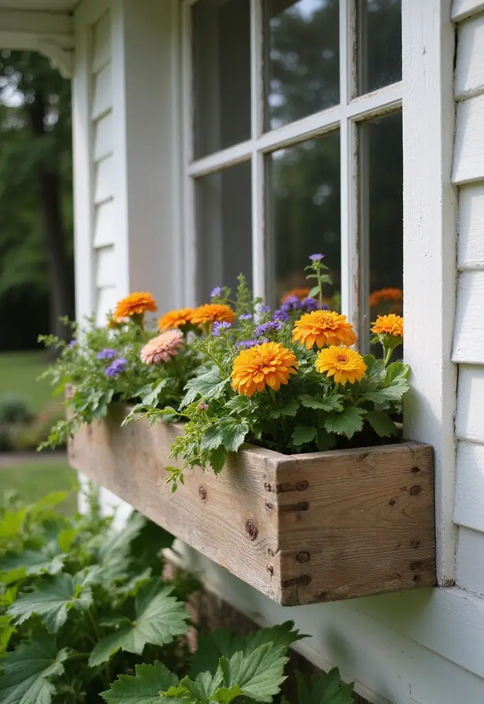 25+ Wooden Planter Ideas for Natural Garden Style 127 25+ Wooden Planter Ideas for Natural Garden Style - 21. Wooden Window Box Planters