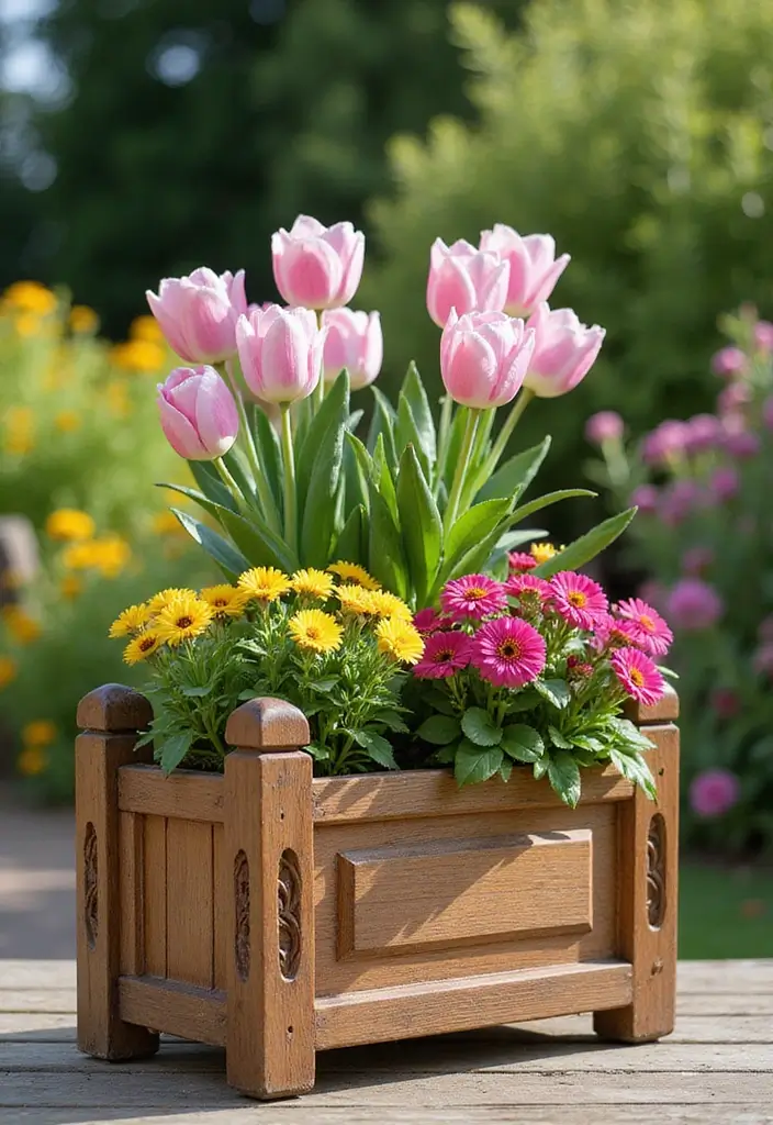 25+ Wooden Planter Ideas for Natural Garden Style 146 25+ Wooden Planter Ideas for Natural Garden Style - 24. Wooden Planters with Decorative Edging