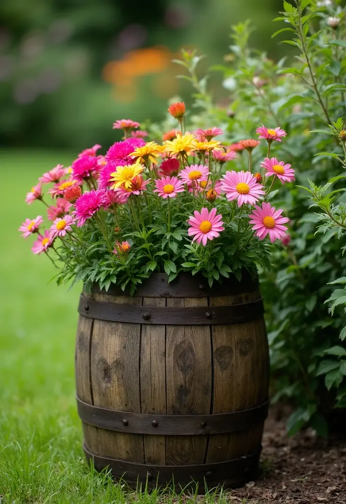 25+ Wooden Planter Ideas for Natural Garden Style 15 25+ Wooden Planter Ideas for Natural Garden Style - 3. Wooden Barrel Planters