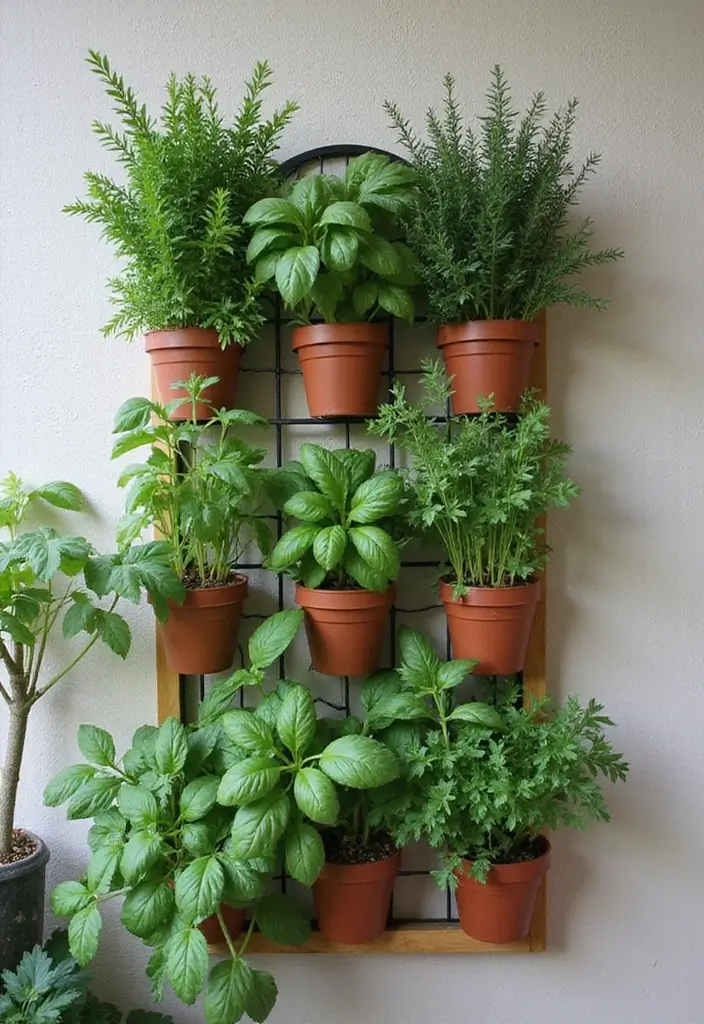 30 BBQ Planter Ideas to Add Greenery to Your Outdoor Grill Area - 1. Vertical Herb Garden Trellis