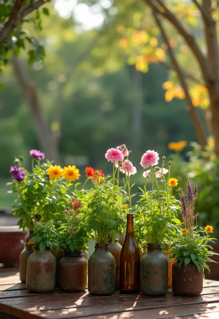 30 BBQ Planter Ideas to Add Greenery to Your Outdoor Grill Area - 11. DIY Bottle Planters