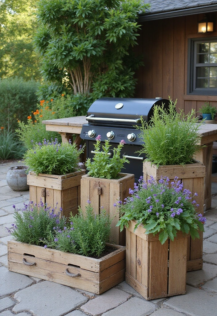 30 BBQ Planter Ideas to Add Greenery to Your Outdoor Grill Area - 14. Wine Crate Garden