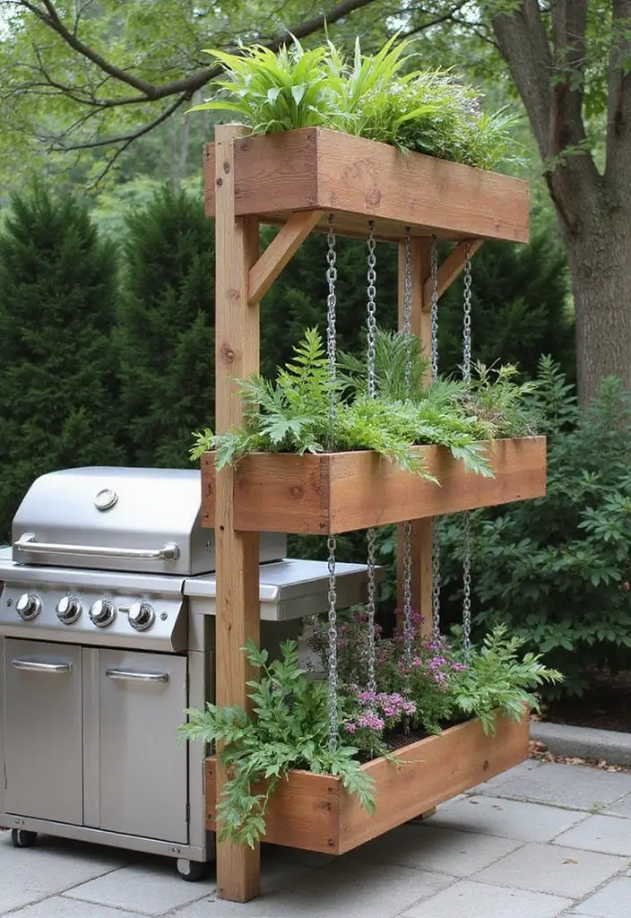 30 BBQ Planter Ideas to Add Greenery to Your Outdoor Grill Area - 19. Rain Chain Planters
