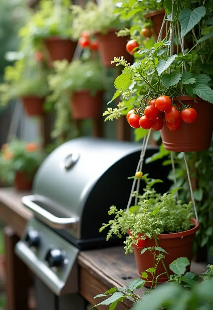 30 BBQ Planter Ideas to Add Greenery to Your Outdoor Grill Area - 2. Hanging Planters for Edibles