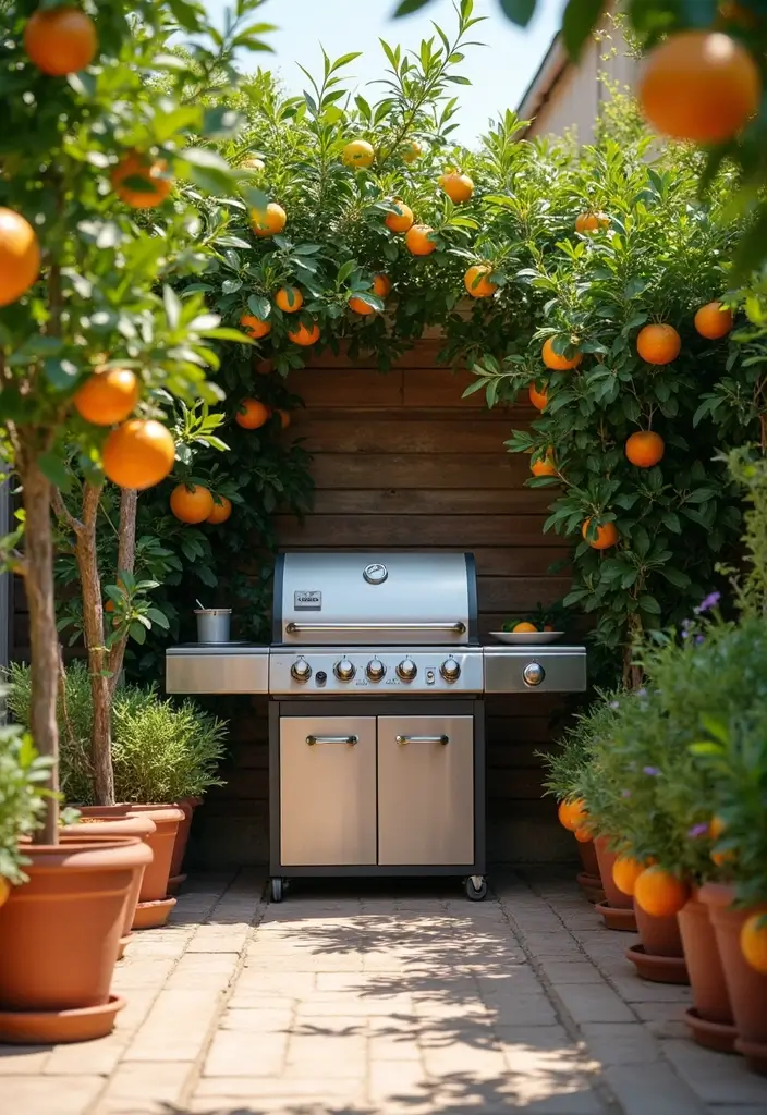 30 BBQ Planter Ideas to Add Greenery to Your Outdoor Grill Area - 26. Potted Citrus Trees