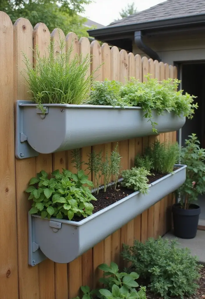 30 BBQ Planter Ideas to Add Greenery to Your Outdoor Grill Area - 8. Gutter Gardens