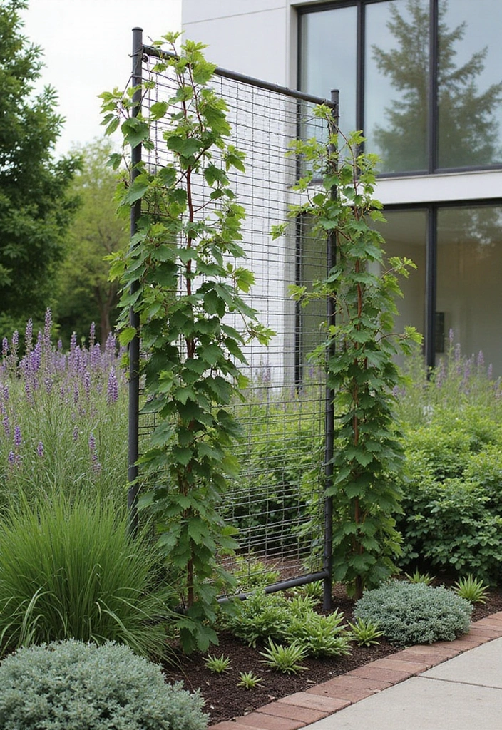 30 Backyard Trellis Ideas to Elevate Your Garden Space 85 30 Backyard Trellis Ideas to Elevate Your Garden Space - 13. Vertical Wire Trellis