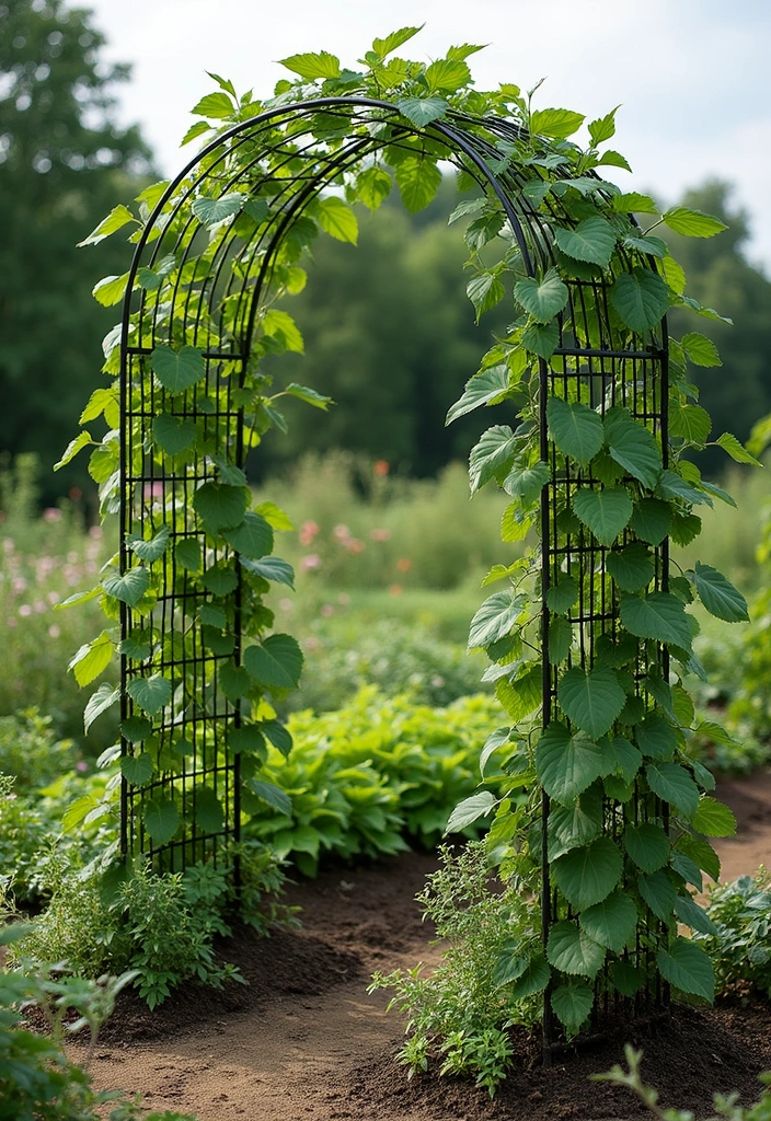 30 Backyard Trellis Ideas to Elevate Your Garden Space 113 30 Backyard Trellis Ideas to Elevate Your Garden Space - 17. Arc Trellis for Climbing Veggies