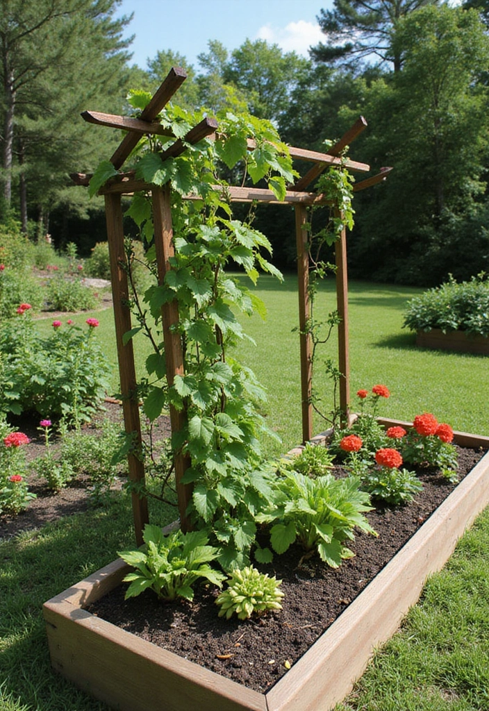30 Backyard Trellis Ideas to Elevate Your Garden Space 141 30 Backyard Trellis Ideas to Elevate Your Garden Space - 21. Trellis in a Raised Bed