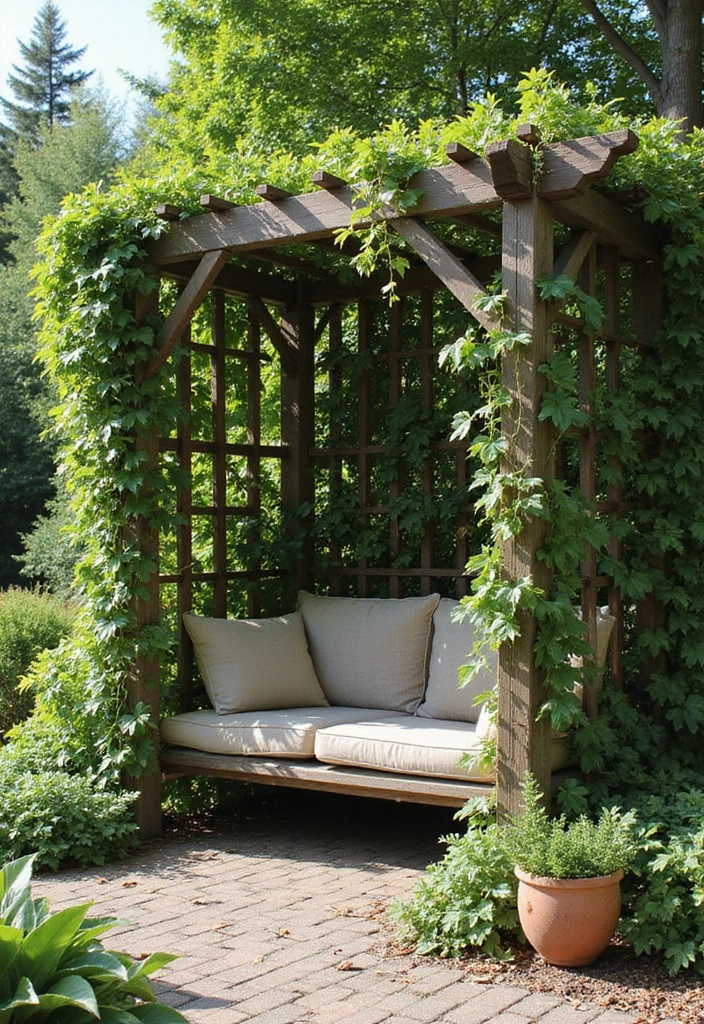 30 Backyard Trellis Ideas to Elevate Your Garden Space 202 30 Backyard Trellis Ideas to Elevate Your Garden Space - 30. Trellis with Integrated Seating