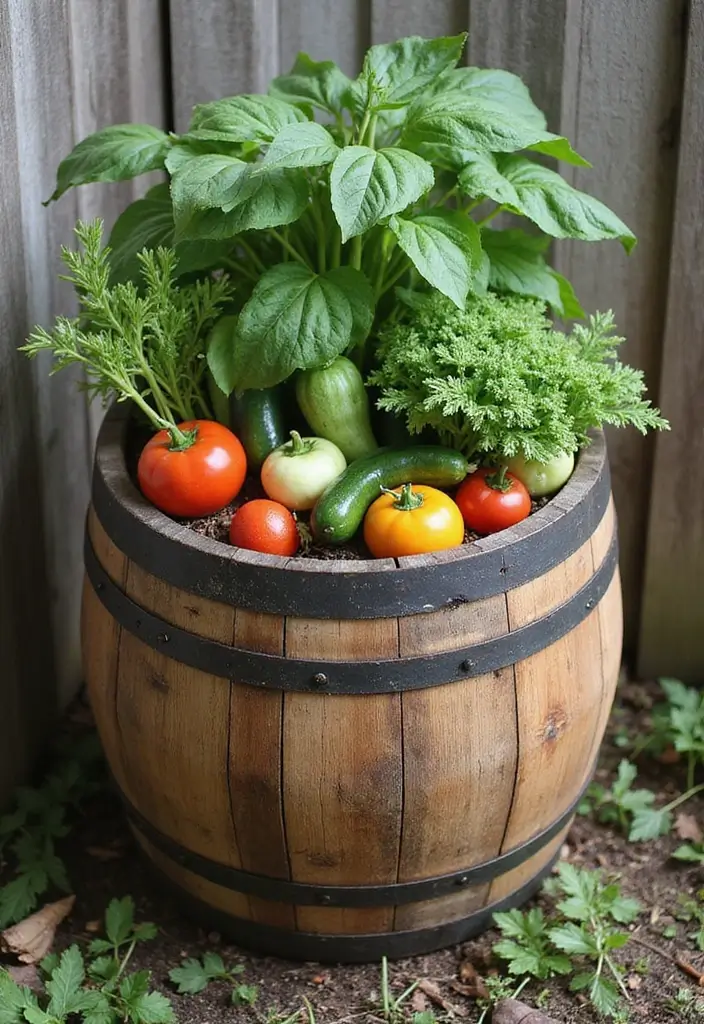 30 Backyard Wine Barrel Planter Ideas for Country Appeal 1 30 Backyard Wine Barrel Planter Ideas for Country Appeal - 1. Vertical Vegetable Garden