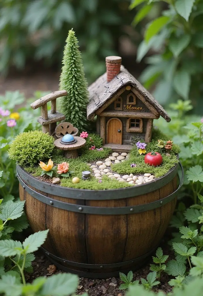 30 Backyard Wine Barrel Planter Ideas for Country Appeal 69 30 Backyard Wine Barrel Planter Ideas for Country Appeal - 11. Miniature Fairy Garden