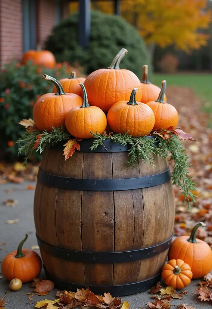 30 Backyard Wine Barrel Planter Ideas for Country Appeal 76 30 Backyard Wine Barrel Planter Ideas for Country Appeal - 12. Seasonal Décor Display