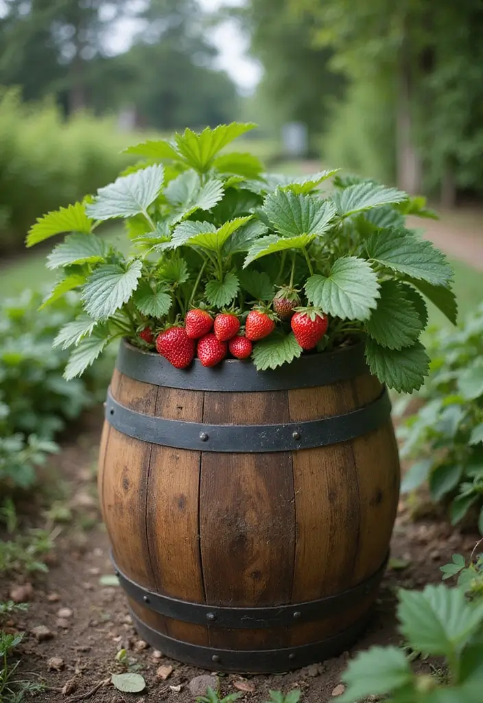30 Backyard Wine Barrel Planter Ideas for Country Appeal 83 30 Backyard Wine Barrel Planter Ideas for Country Appeal - 13. Vertical Strawberry Garden