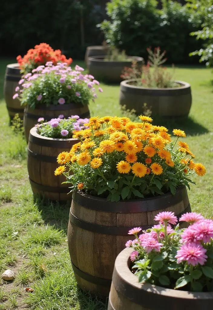 30 Backyard Wine Barrel Planter Ideas for Country Appeal 97 30 Backyard Wine Barrel Planter Ideas for Country Appeal - 15. Multi-Tiered Flower Caddy