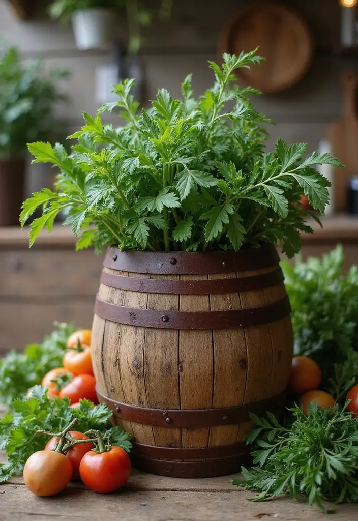 30 Backyard Wine Barrel Planter Ideas for Country Appeal 179 30 Backyard Wine Barrel Planter Ideas for Country Appeal - 29. Outdoor Kitchen Herb Planter