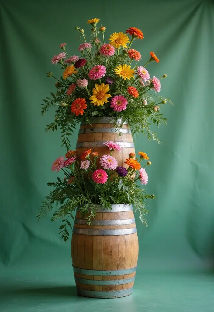 30 Backyard Wine Barrel Planter Ideas for Country Appeal 43 30 Backyard Wine Barrel Planter Ideas for Country Appeal - 7. Vertical Flower Tower