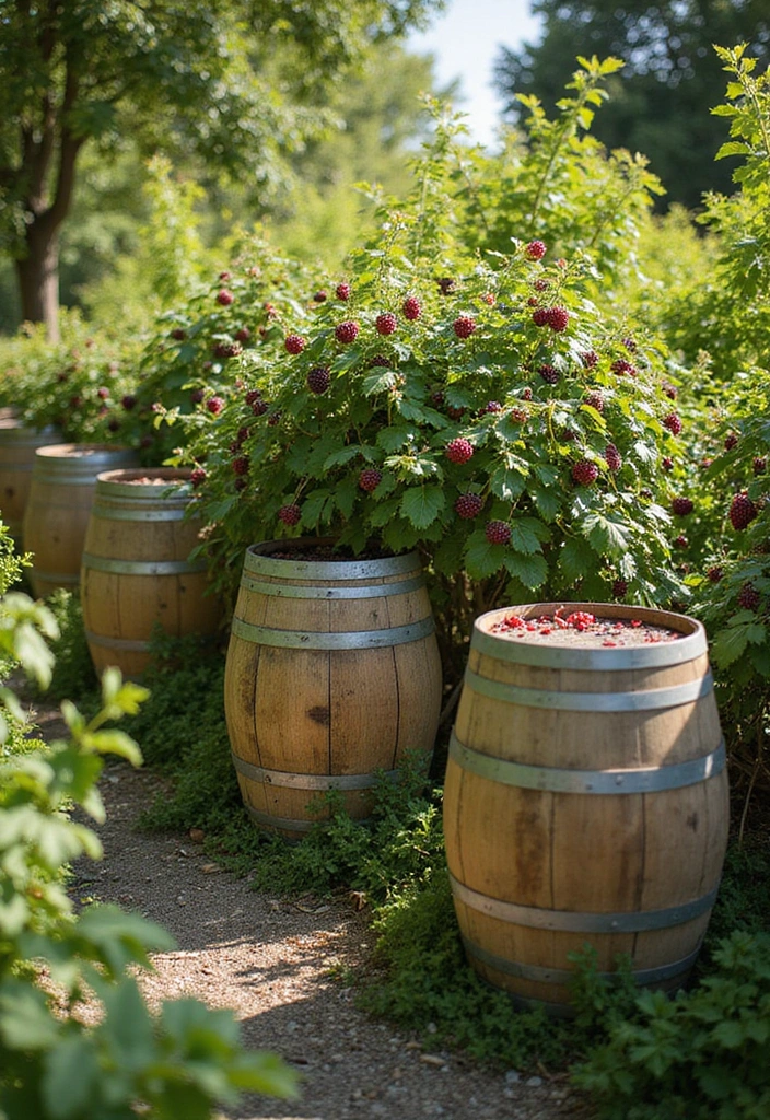 30 Backyard Wine Barrel Planter Ideas for Country Appeal 55 30 Backyard Wine Barrel Planter Ideas for Country Appeal - 9. Berry Bush Planters