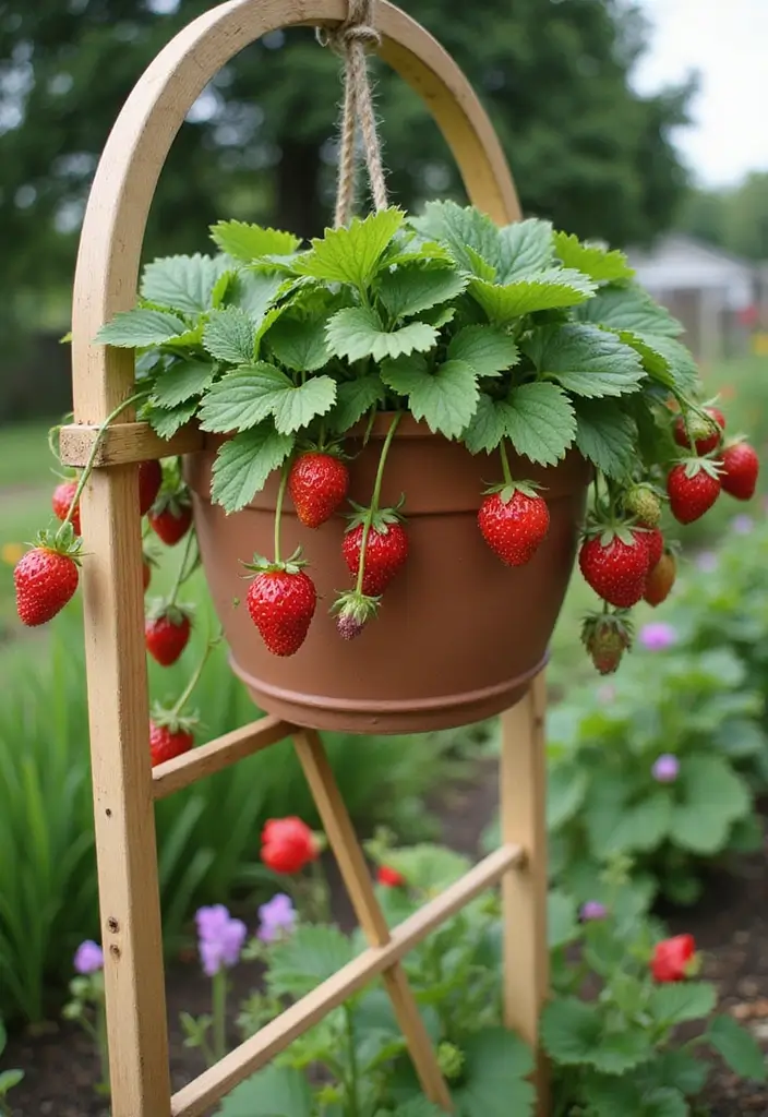 30 Berry Trellis Ideas for Sweet Organized Harvests - 10. Hanging Basket Trellis