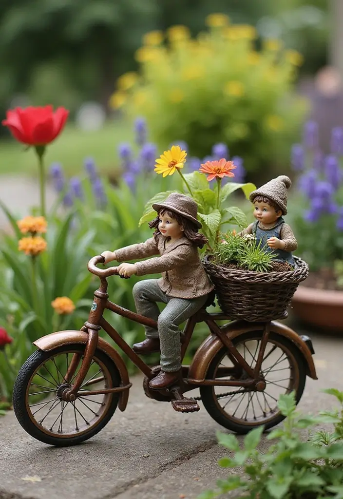 30 Bike Planter Ideas for a Vintage Garden Touch - 12. Whimsical Bicycle Planter with Fairy Garden