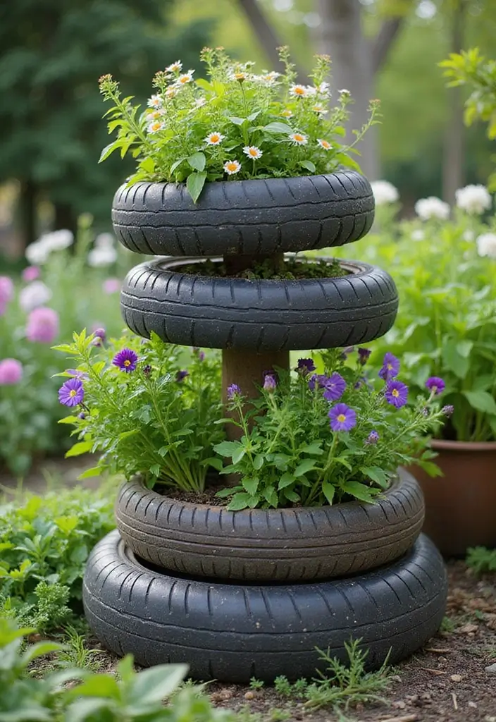 30 Bike Planter Ideas for a Vintage Garden Touch - 15. Bicycle Tire Planter