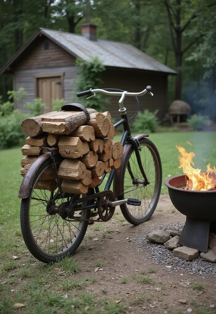 30 Bike Planter Ideas for a Vintage Garden Touch - 19. Vintage Bicycle as a Firewood Holder