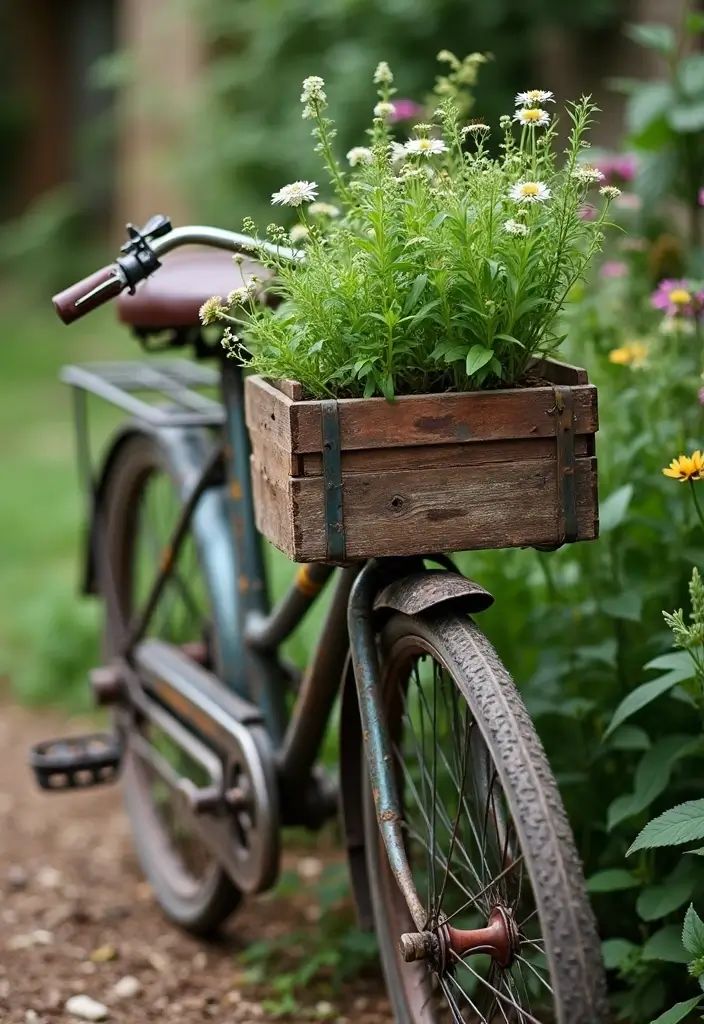 30 Bike Planter Ideas for a Vintage Garden Touch - 2. Vintage Bicycle with Wooden Crate