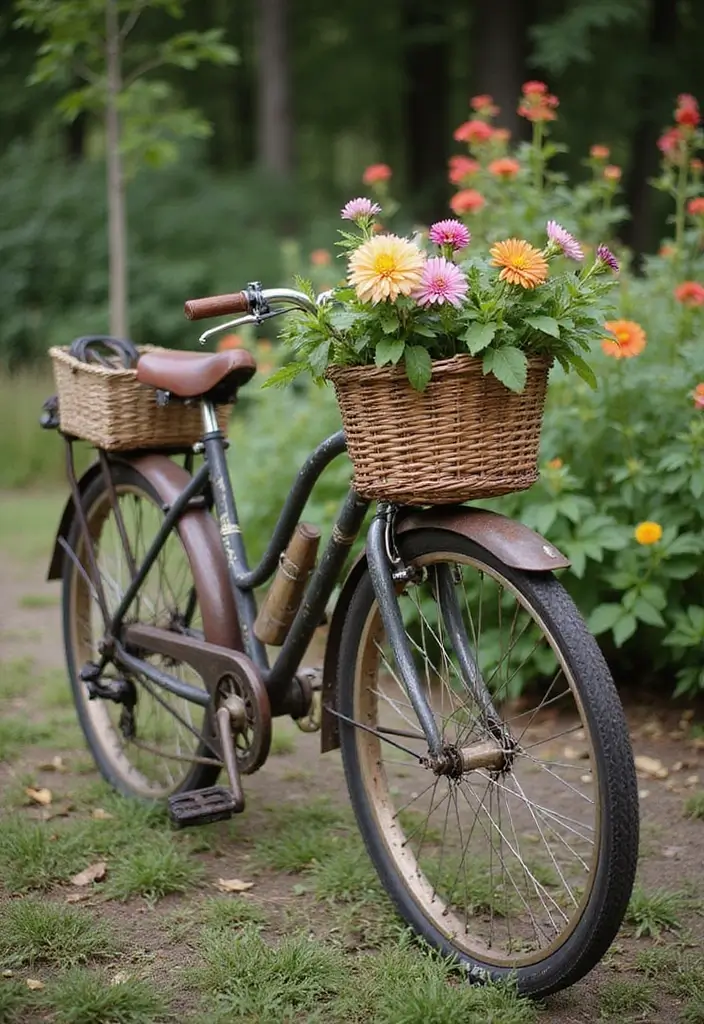 30 Bike Planter Ideas for a Vintage Garden Touch - 20. Bicycle Planter with Repurposed Tools