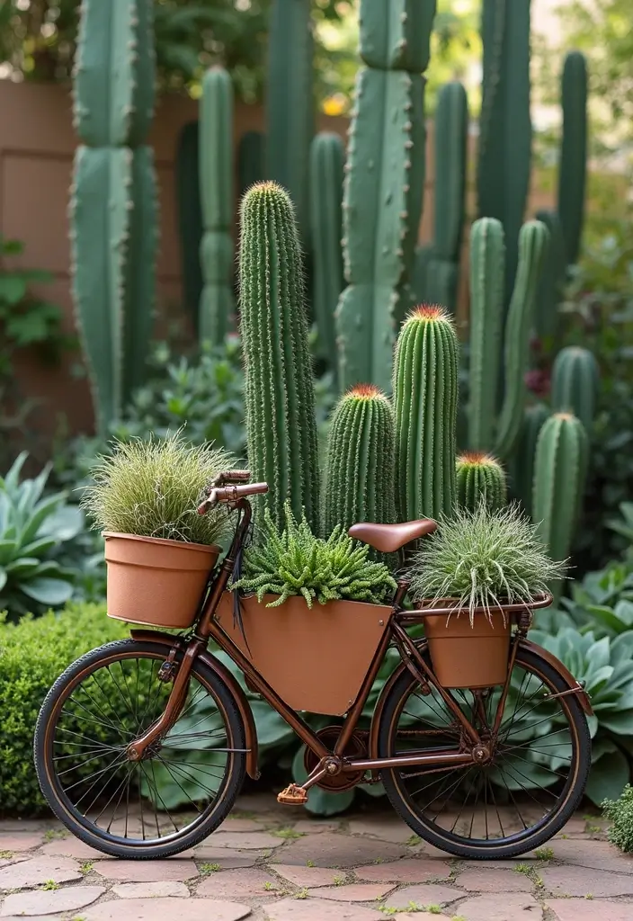 30 Bike Planter Ideas for a Vintage Garden Touch - 21. Bicycle Planter with Cacti