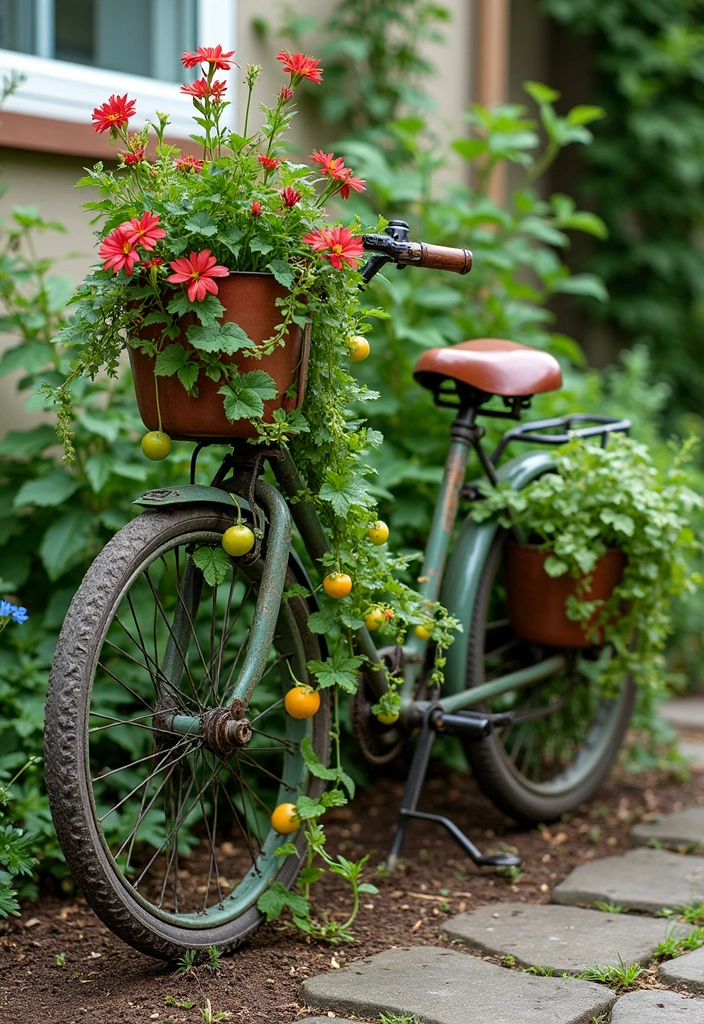 30 Bike Planter Ideas for a Vintage Garden Touch - 28. Bicycle Planter with Vertical Gardening