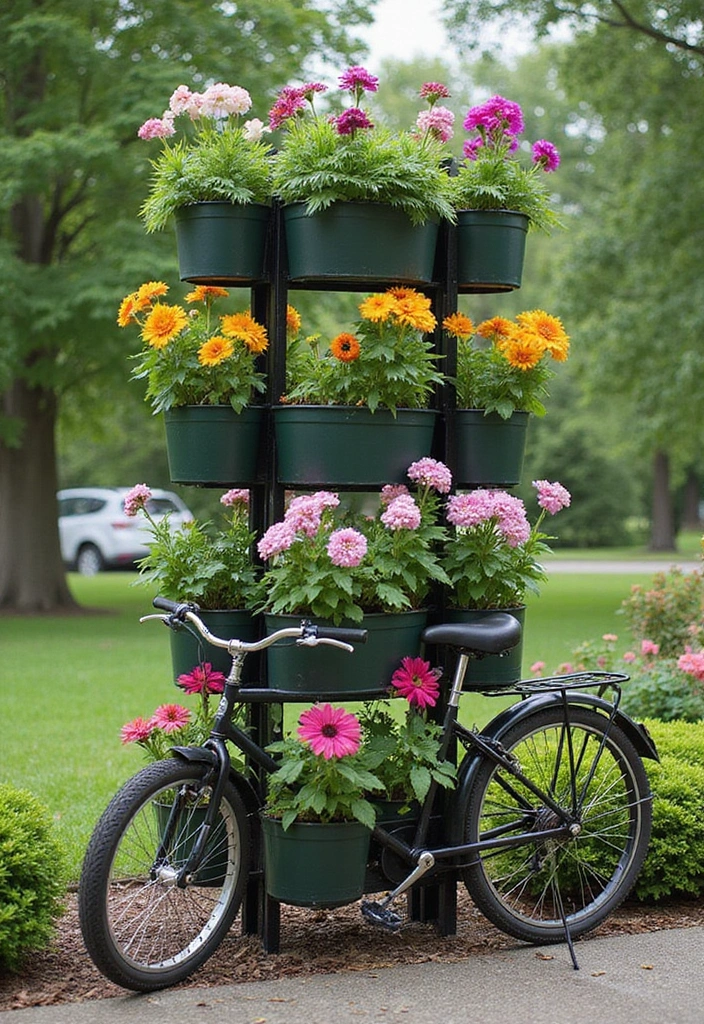 30 Bike Planter Ideas for a Vintage Garden Touch - 5. Multi-Tiered Bicycle Planter