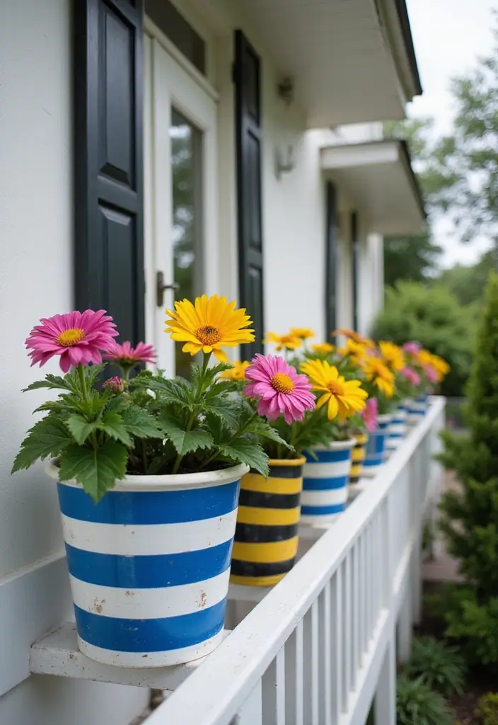 30 Blue Planter Ideas That Bring Calm Coastal Vibes 85 30 Blue Planter Ideas That Bring Calm Coastal Vibes - 15. Blue and White Striped Planters