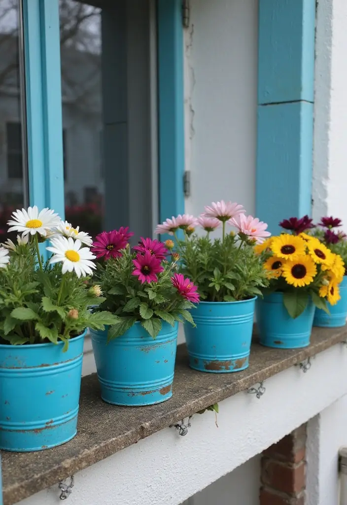 30 Blue Planter Ideas That Bring Calm Coastal Vibes 99 30 Blue Planter Ideas That Bring Calm Coastal Vibes - 17. Bright Blue Upcycled Tin Planters