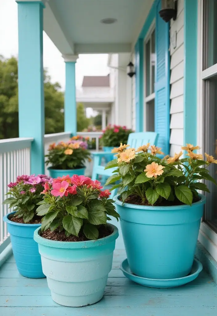 30 Blue Planter Ideas That Bring Calm Coastal Vibes 113 30 Blue Planter Ideas That Bring Calm Coastal Vibes - 19. Light Blue and Teal Gradient Pots