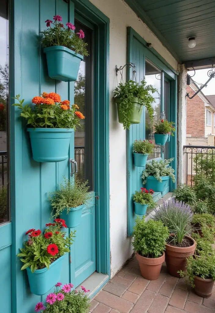 30 Blue Planter Ideas That Bring Calm Coastal Vibes 127 30 Blue Planter Ideas That Bring Calm Coastal Vibes - 21. Turquoise Hanging Wall Planters