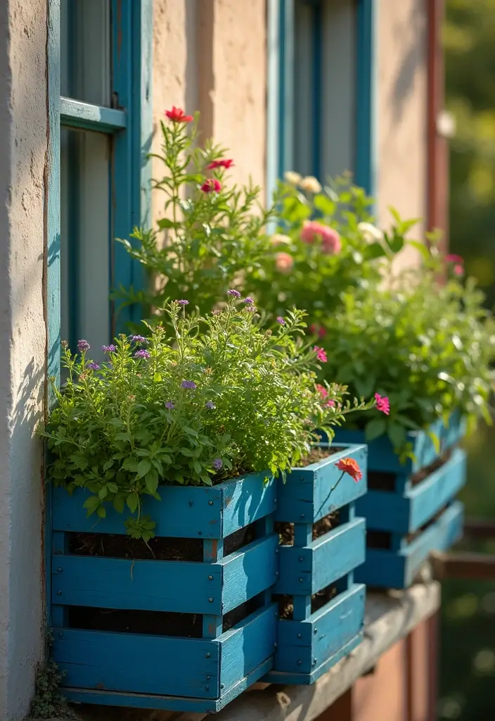 30 Blue Planter Ideas That Bring Calm Coastal Vibes 141 30 Blue Planter Ideas That Bring Calm Coastal Vibes - 23. Blue Painted Wooden Crates