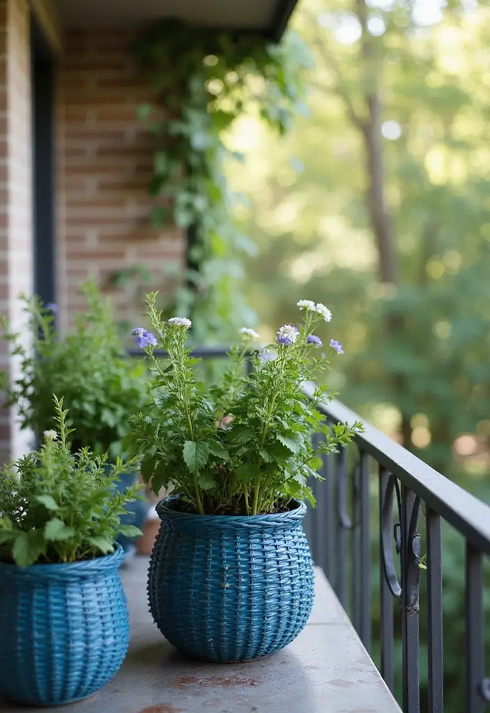 30 Blue Planter Ideas That Bring Calm Coastal Vibes 160 30 Blue Planter Ideas That Bring Calm Coastal Vibes - 26. Blue Woven Basket Planters