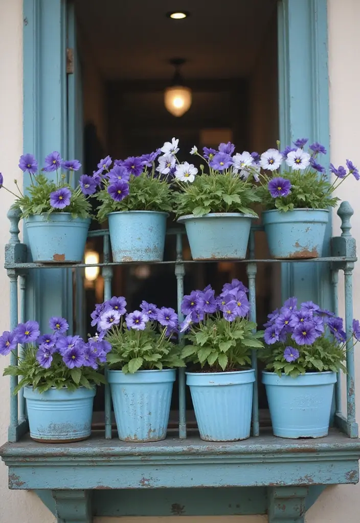 30 Blue Planter Ideas That Bring Calm Coastal Vibes 167 30 Blue Planter Ideas That Bring Calm Coastal Vibes - 27. Blue Vintage Flower Pots