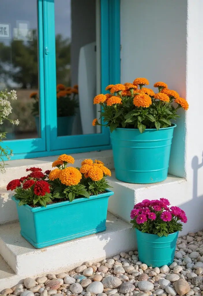 30 Blue Planter Ideas That Bring Calm Coastal Vibes 29 30 Blue Planter Ideas That Bring Calm Coastal Vibes - 5. Turquoise Planter Boxes