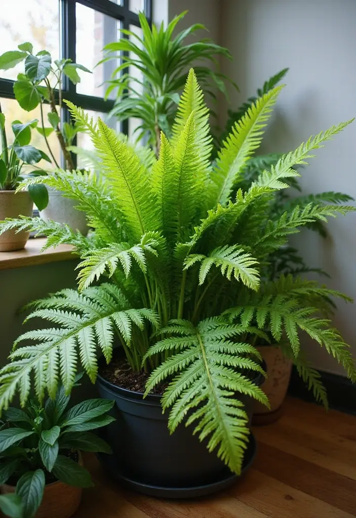 30 Boston Fern Planter Ideas for Lush Green Corners 116 30 Boston Fern Planter Ideas for Lush Green Corners - 18. Mixed Indoor Garden