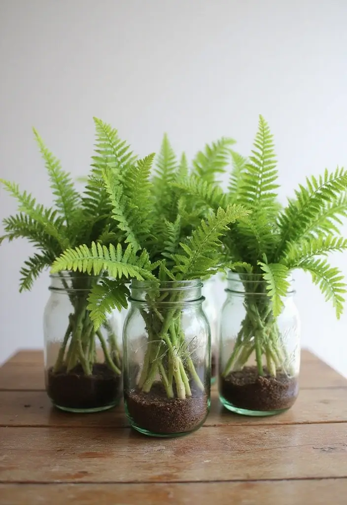 30 Boston Fern Planter Ideas for Lush Green Corners 57 30 Boston Fern Planter Ideas for Lush Green Corners - 9. Repurposed Glass Jars