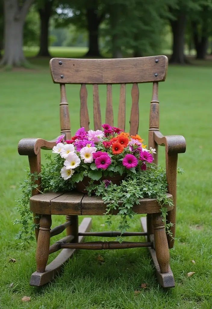 30 Chair Planter Ideas That Turn Old Furniture Into Art - 1. The Rustic Rocker