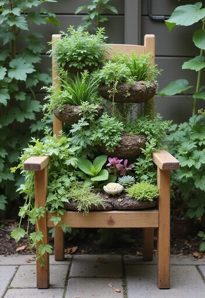 30 Chair Planter Ideas That Turn Old Furniture Into Art - 18. The Multi-Plant Chair
