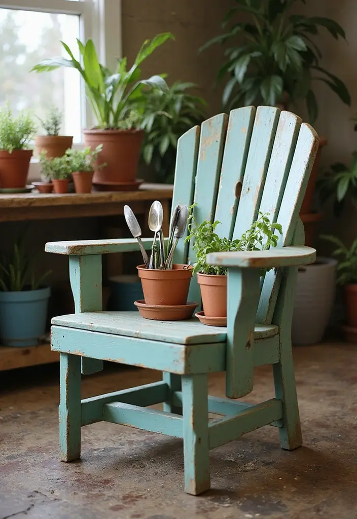 30 Chair Planter Ideas That Turn Old Furniture Into Art - 21. The Chair as a Garden Workstation