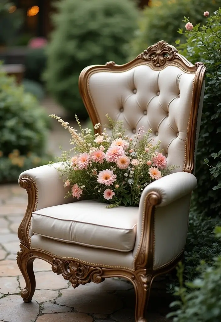 30 Chair Planter Ideas That Turn Old Furniture Into Art - 25. The Elegant High Back Chair