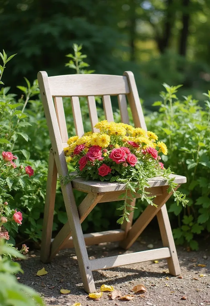 30 Chair Planter Ideas That Turn Old Furniture Into Art - 27. The Simple Folding Chair
