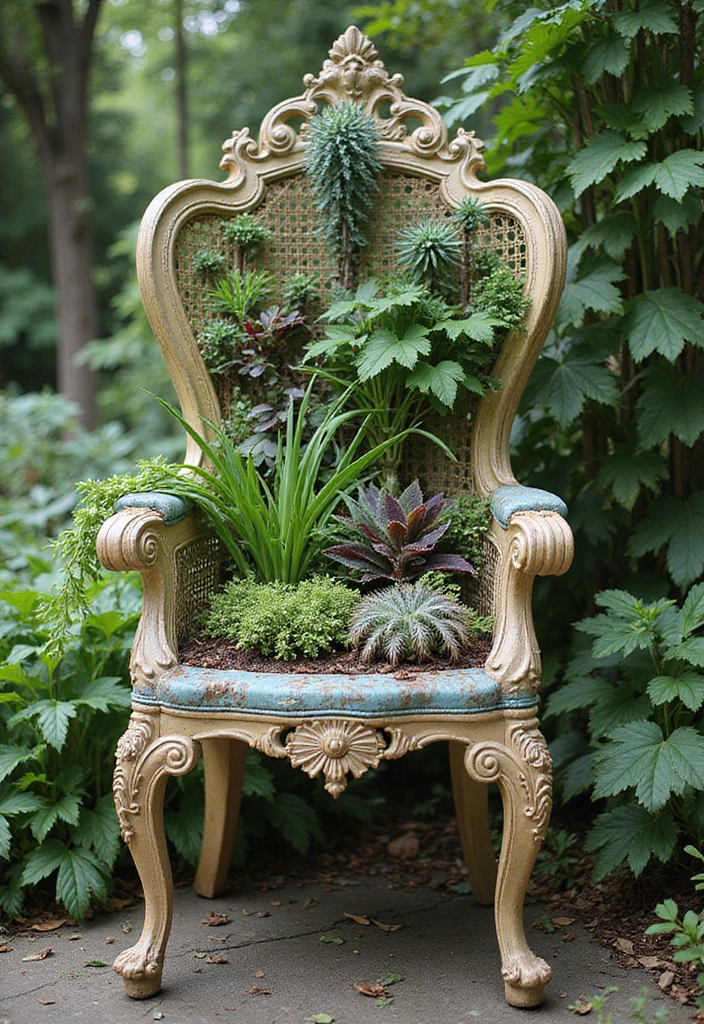 30 Chair Planter Ideas That Turn Old Furniture Into Art - 30. The Artistic Chair Design