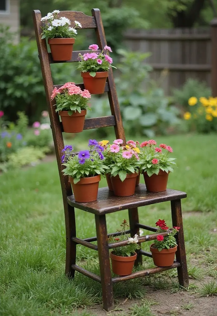 30 Chair Planter Ideas That Turn Old Furniture Into Art - 4. The Ladder Chair