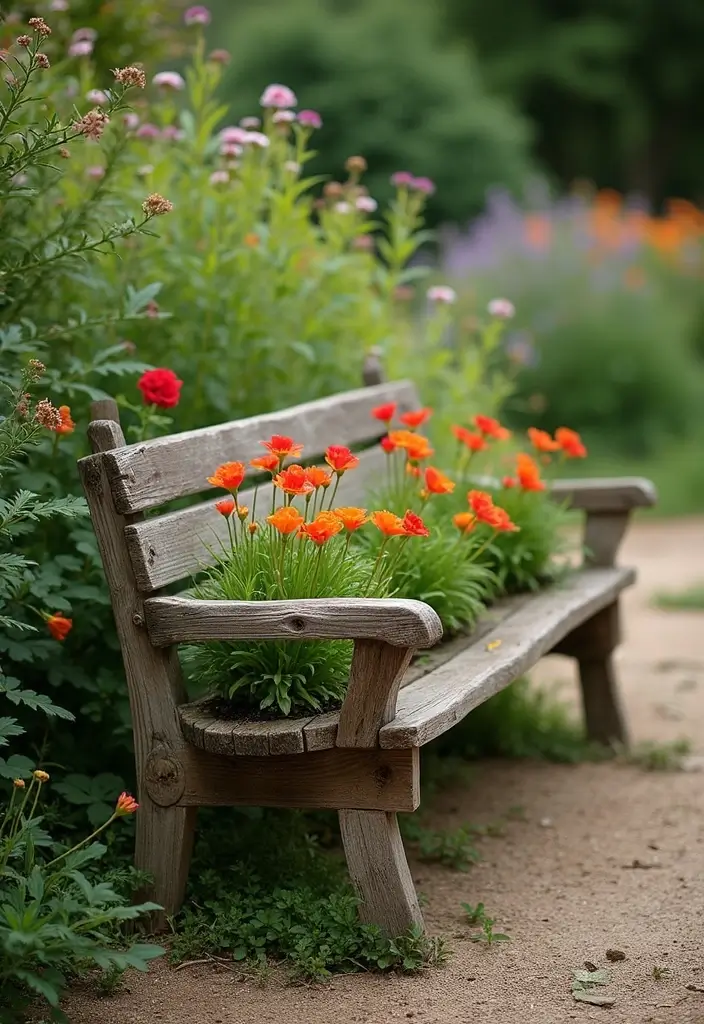 30 Chair Planter Ideas That Turn Old Furniture Into Art - 8. The Rustic Bench