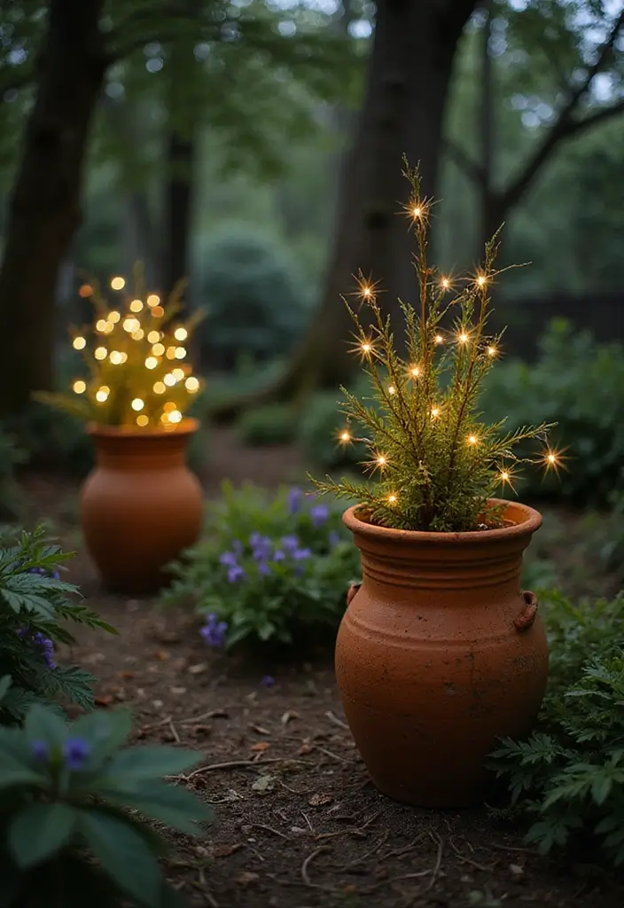 30 Chimney Pot Planter Ideas for Unique Garden Flair - 15. Fairy Light Displays